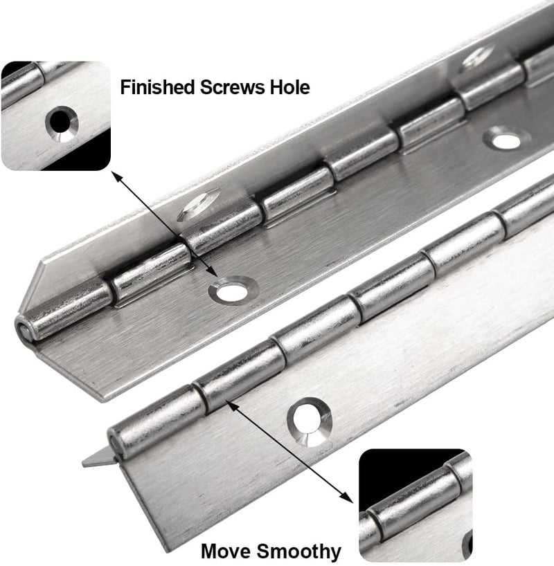 FVSEC 12 Pack 6 Inch Piano Hinge, Heavy Duty Continuous Hinge with Holes for Cabinets Boat Marine Door, 304 Stainless Steel 0.04" Leaf Thickness 1.2'' Open Width - Image 4